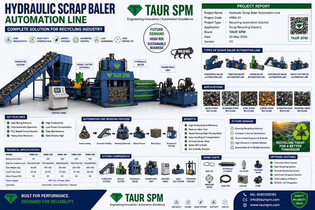 HSBA-63 to HSBA-250 Hydraulic Scrap Baler Automation Line