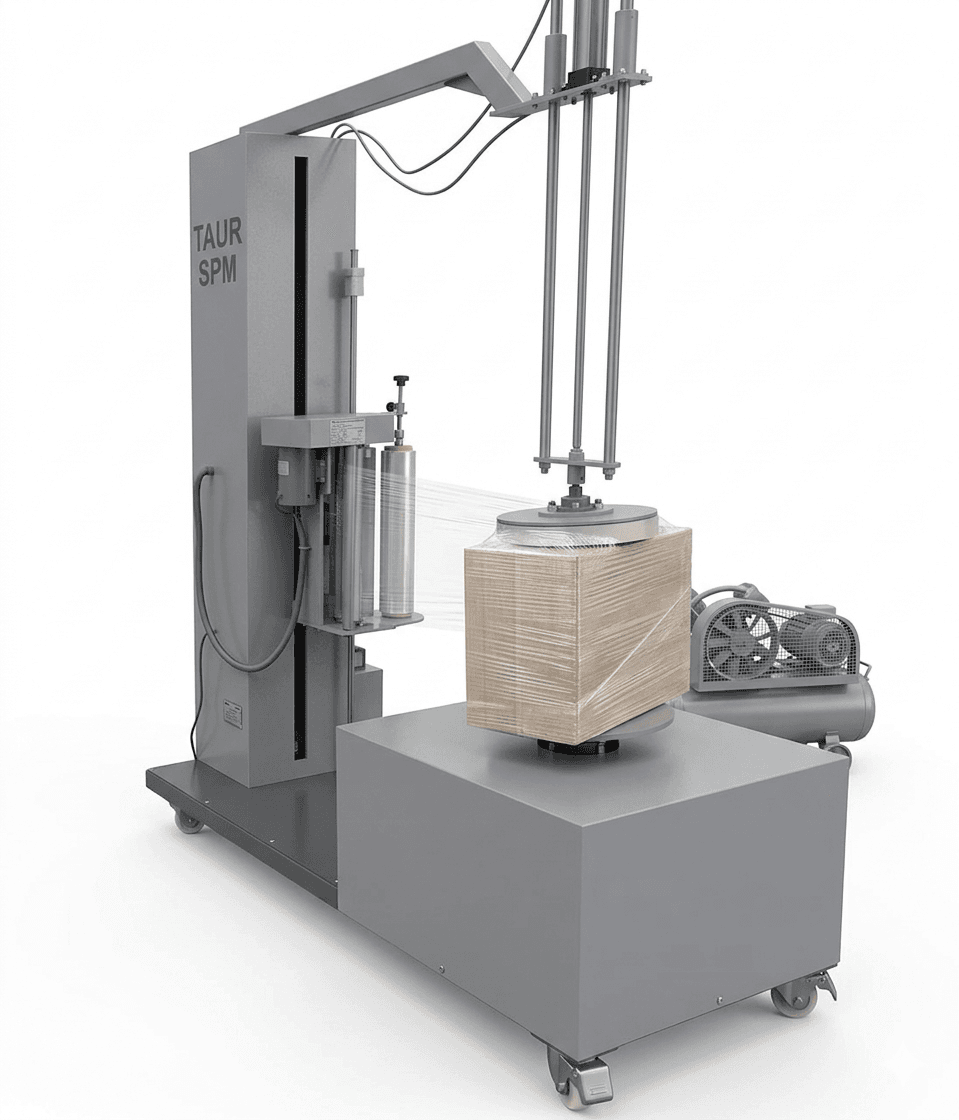 Semi-Automatic Carton Pallet Wrapping Machine with Top Press Hero Image
