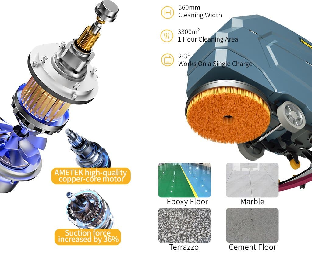 T-M50 ( Walk-Behind Floor Scrubber Machine Scenarios Image