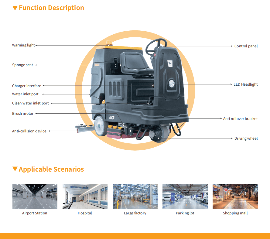 K88+ Ride-on Floor Scrubber Scenarios Image